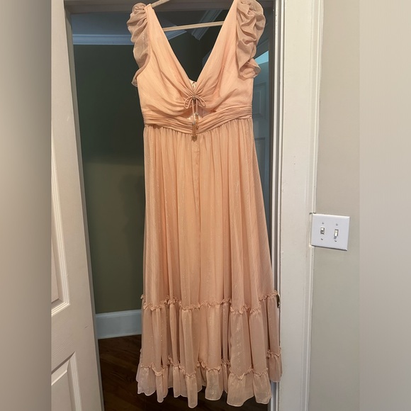 Max Duggal Metallic Ruched Cutout A Line Maxi Dress - Picture 4 of 9